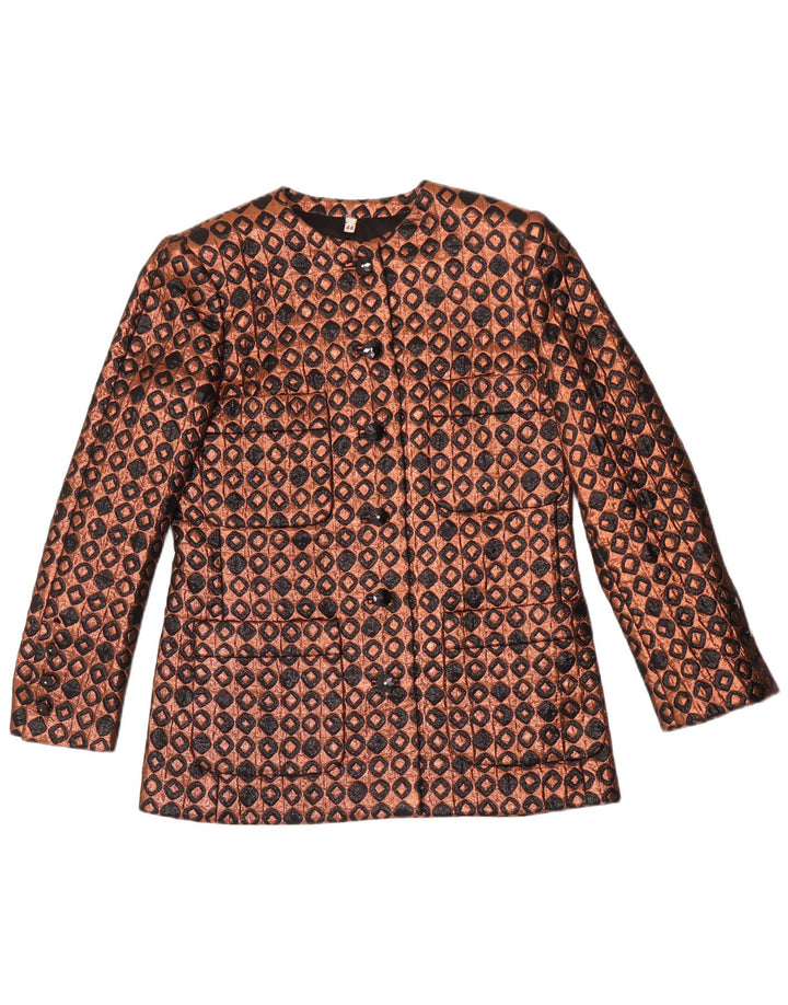 vintage Femme 6 Bouton Blazer Veste IT 44 Moyen Brun Géométrique