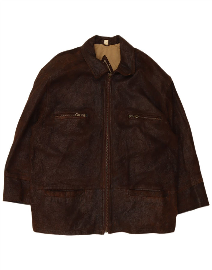 VINTAGE Veste en cuir homme UK 40 Grand cuir marron