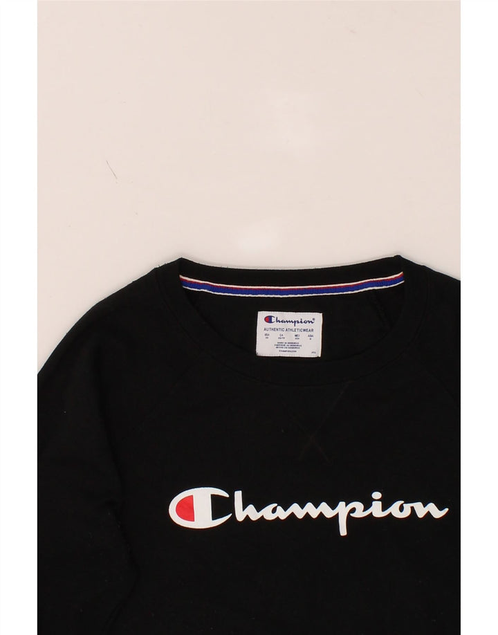 CHAMPION Womens Oversized Graphic Sweatshirt Jumper UK 6 XS Black Vintage Champion and Second-Hand Champion from Messina Hembry 