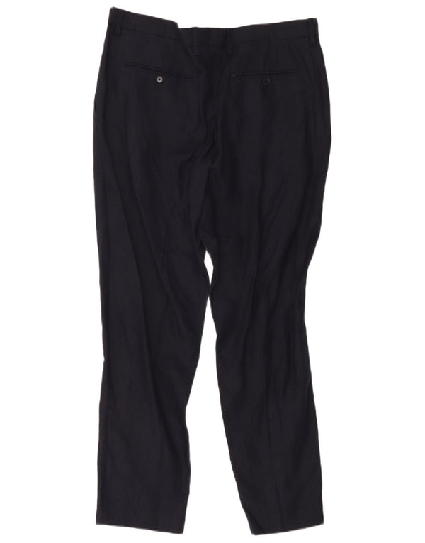 Zara Pantalon Chino Droit Homme EU 44 Large W34 L28 Bleu Marine Lin