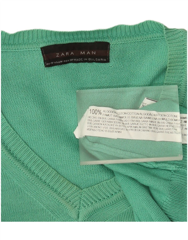 Zara Pull Col V Homme Vert Moyen Coton