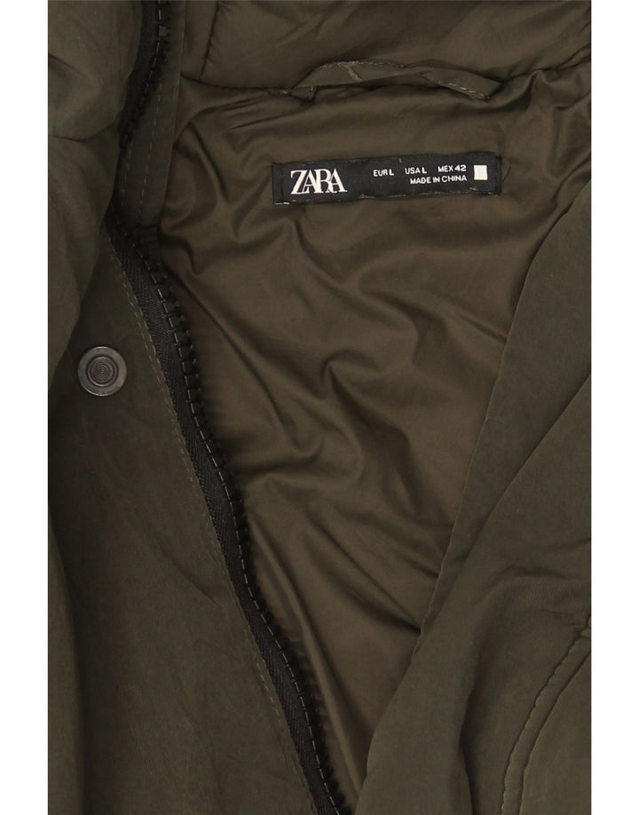 Zara Manteau matelassé à capuche pour homme UK 40 Large Vert
