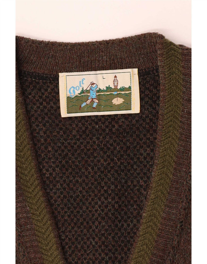 vintage Mens Cardigan Pull Grand Brun Moucheté