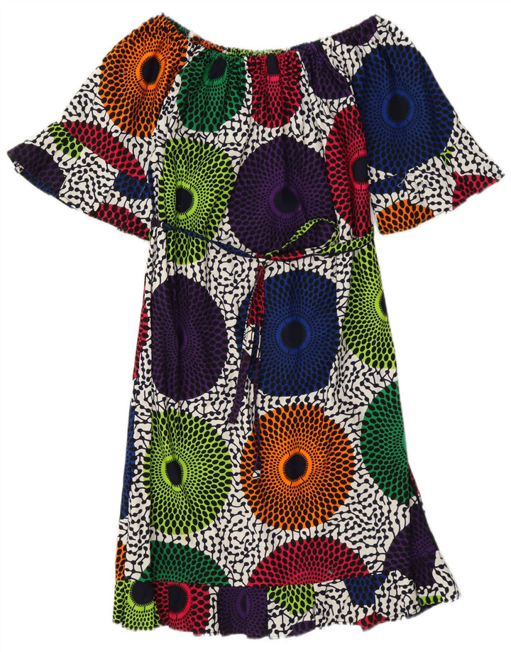 vintage Femmes Off Épaule Robe UK 12 Moyen Multicolore Géométrique