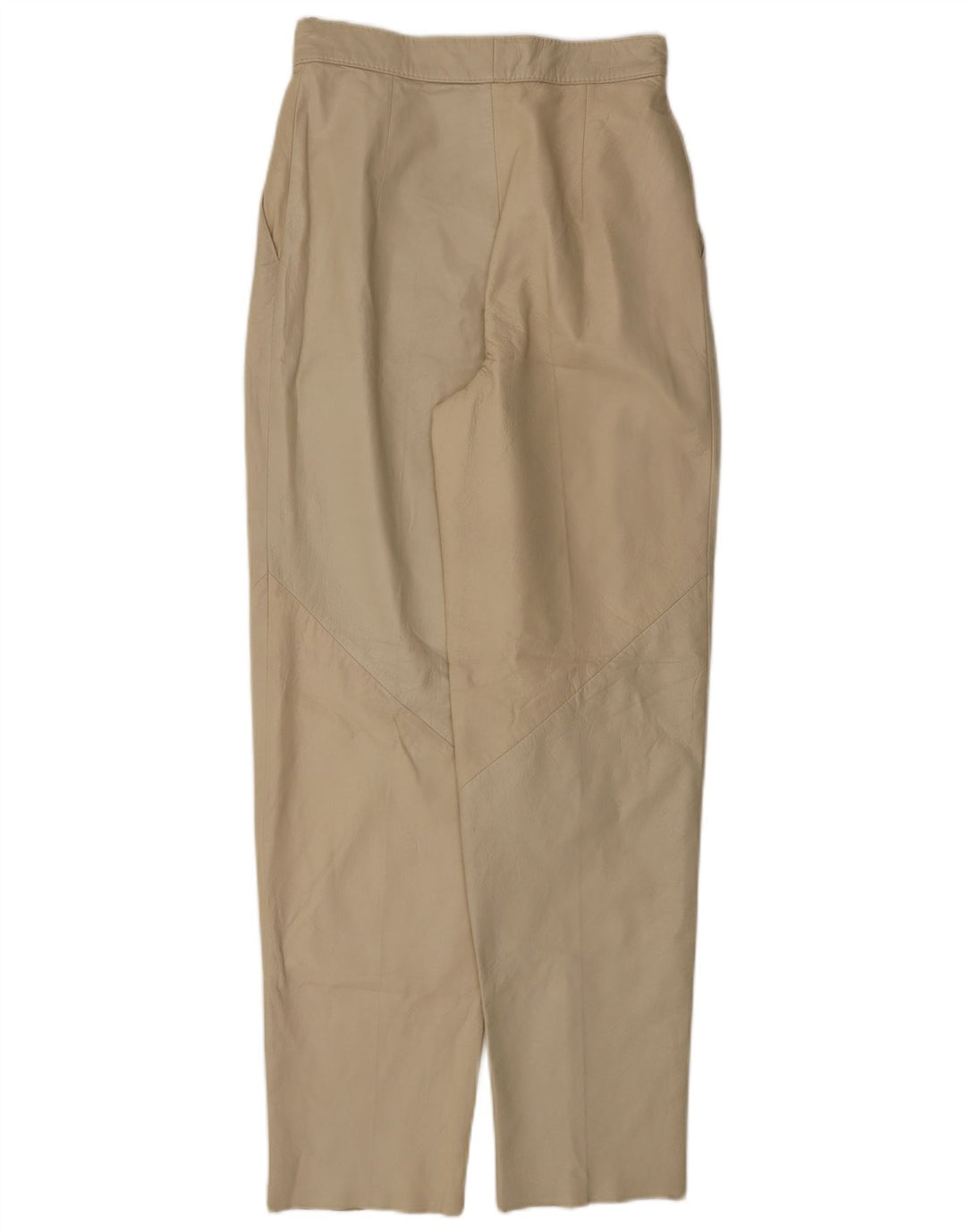 VINTAGE Pantalon Fuselé En Cuir Femme W26 L30 Beige