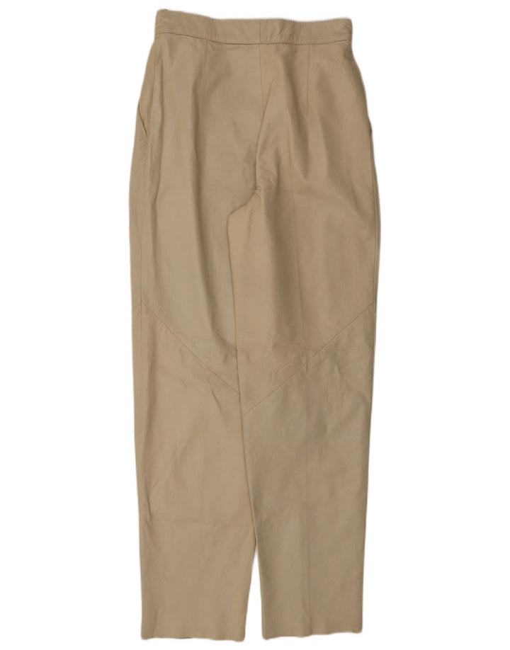 VINTAGE Pantalon Fuselé En Cuir Femme W26 L30 Beige