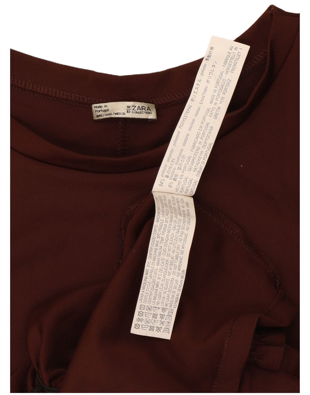 Zara Robe droite à volants sur le devant pour femme UK 14 Large Marron Polyester