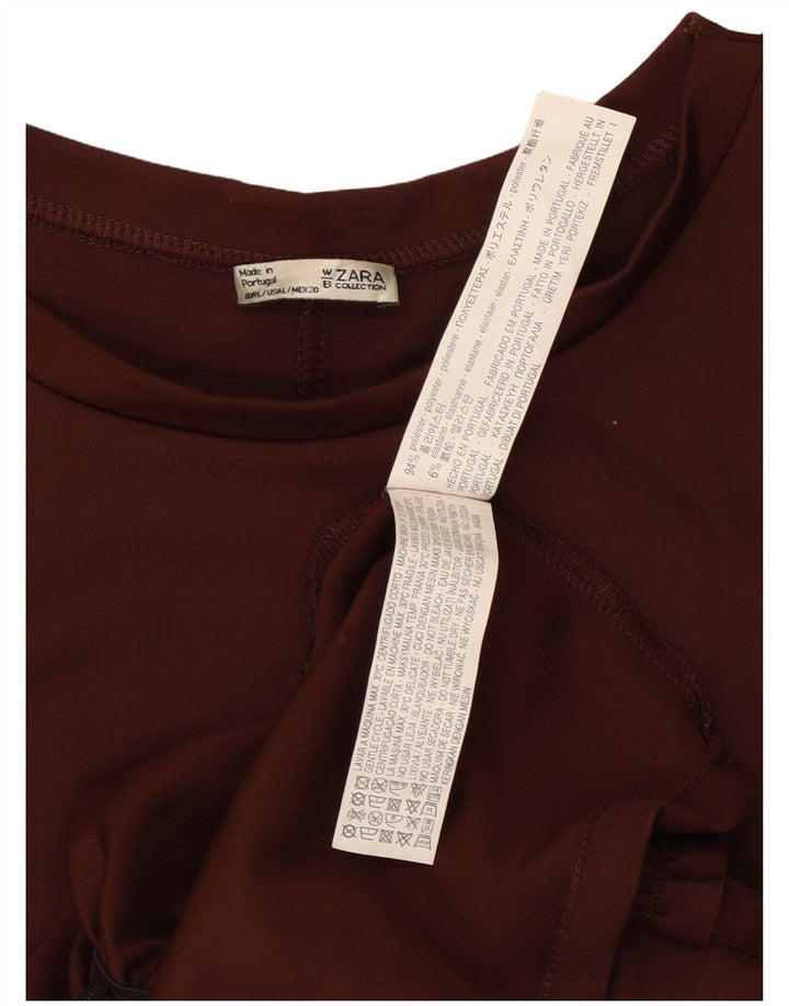 Zara Robe droite à volants sur le devant pour femme UK 14 Large Marron Polyester