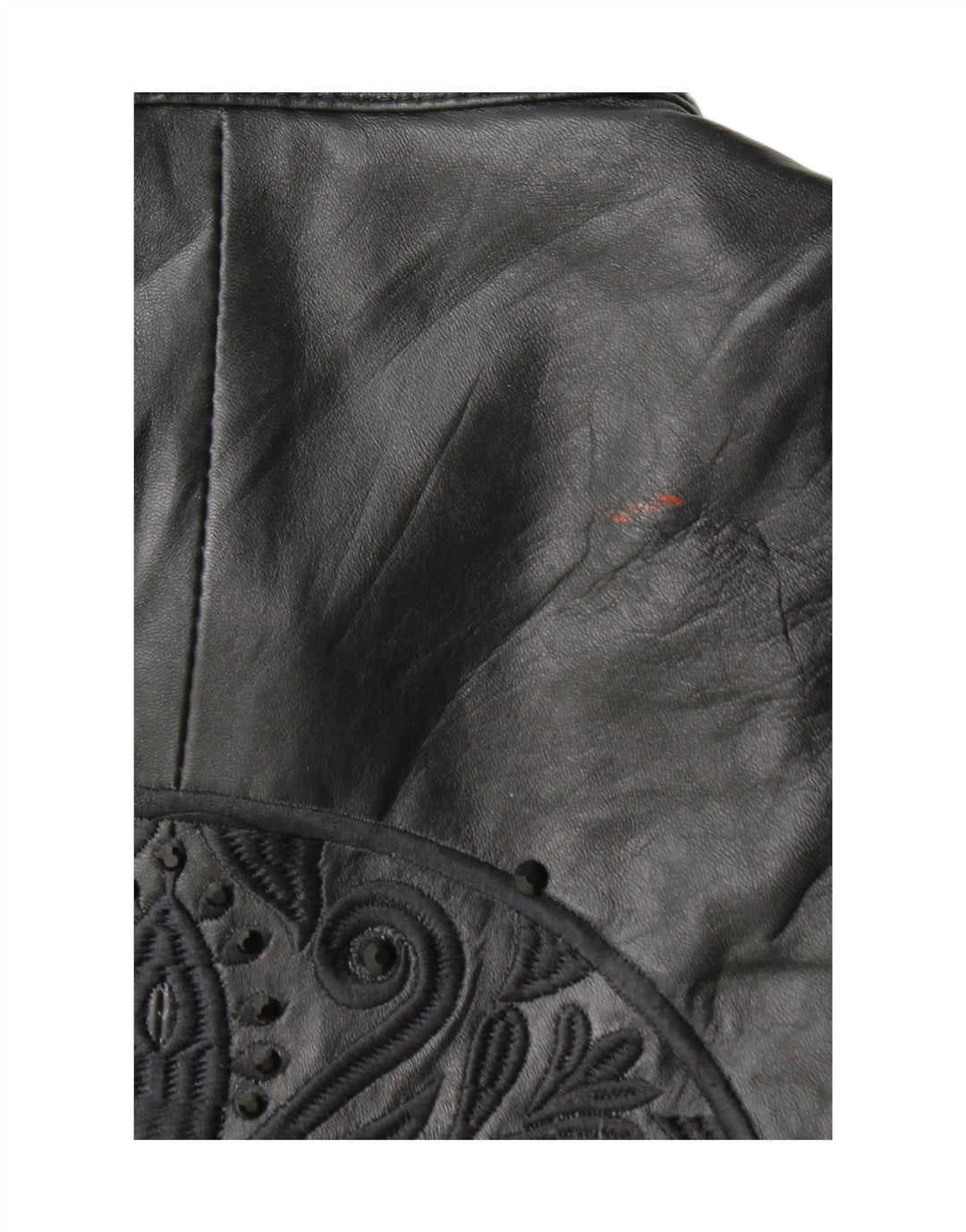 Veste de motard en cuir graphique femme vintage EU 38 Cuir noir moyen