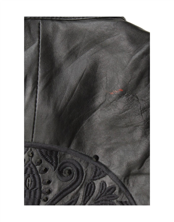 Veste de motard en cuir graphique femme vintage EU 38 Cuir noir moyen