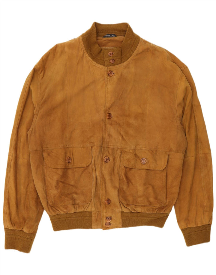 Veste Bomber En Daim Vintage Homme IT 54 2XL Cuir Beige
