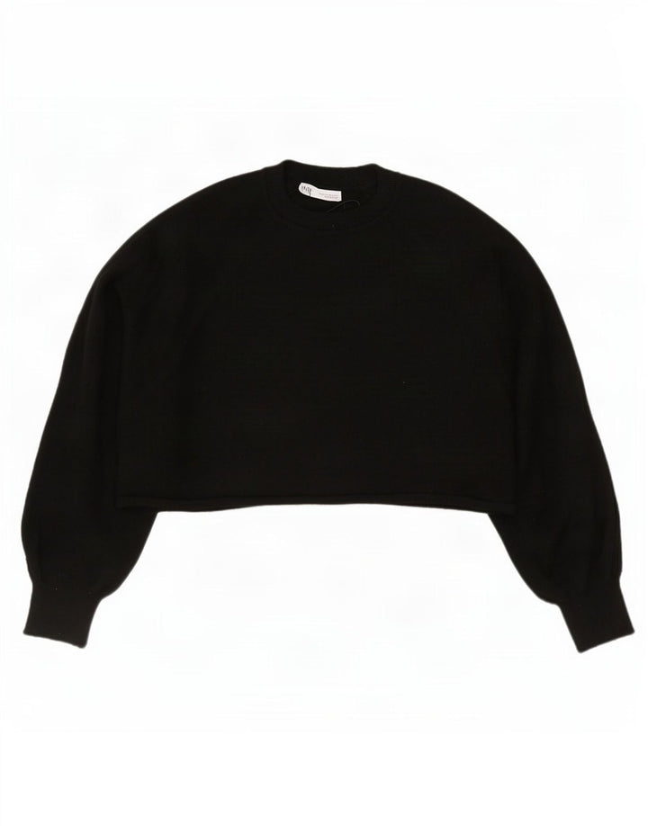 Zara Womens Crop Oversize Blouse Top UK 14 Moyen Noir