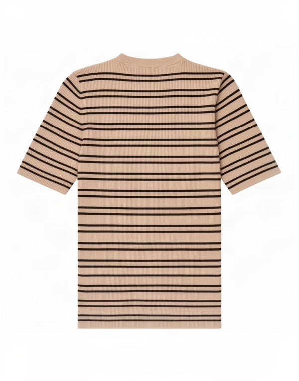 Marks & Spencer T-Shirt Femme Top UK 14 Large Beige Rayé Viscose
