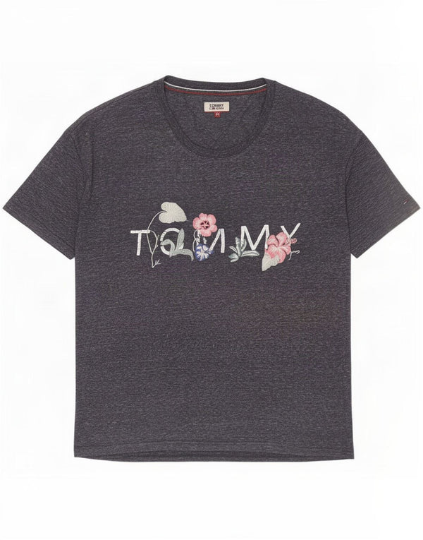 Tommy Hilfiger Womens Graphic T-Shirt Top UK 6 XS Navy Blue Floral