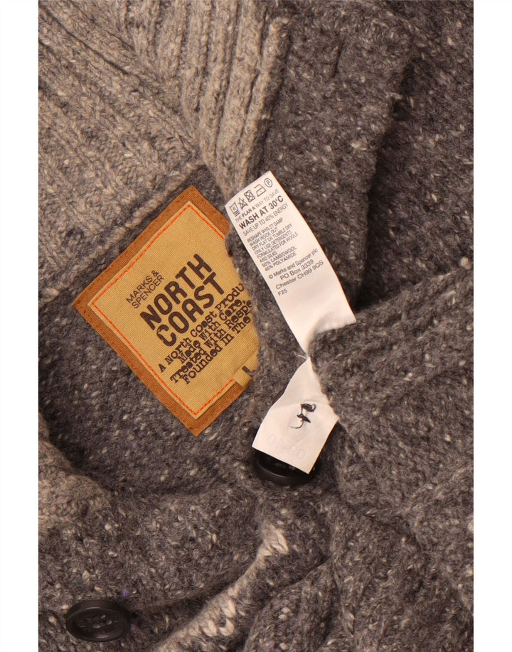 Marks & Spencer Pull à col boutonné pour homme en laine Fair Isle Gris Taille L