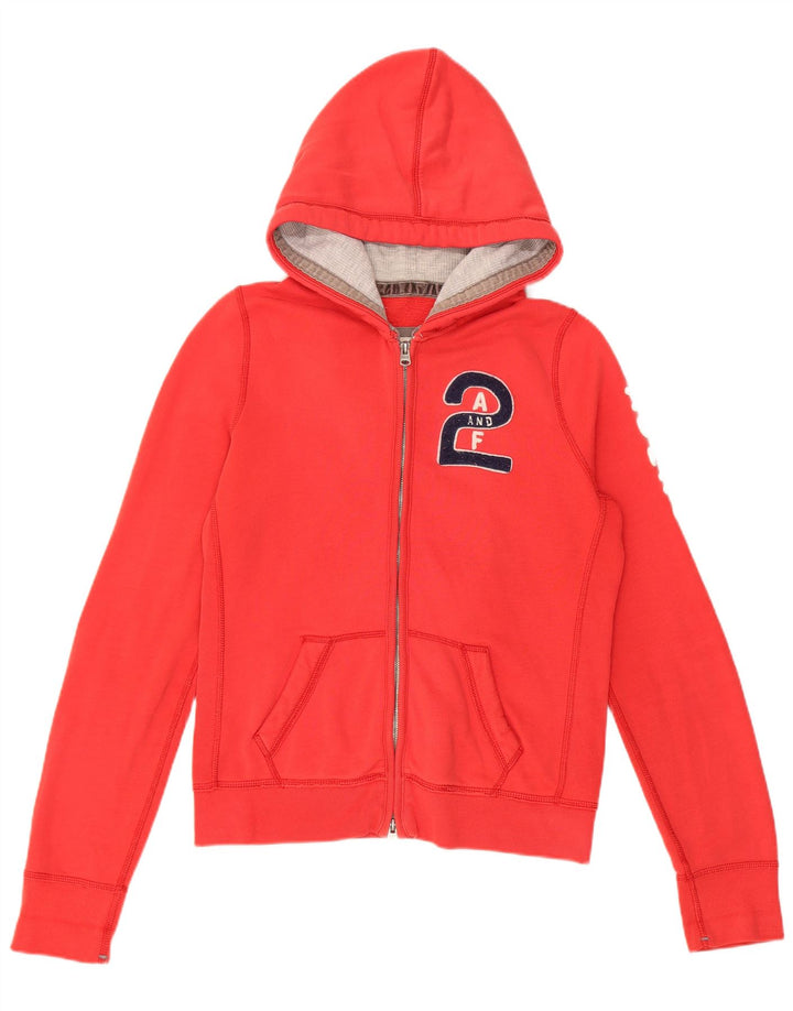 ABERCROMBIE & FITCH Pull à capuche zippé graphique pour femme UK 16 Large Rouge