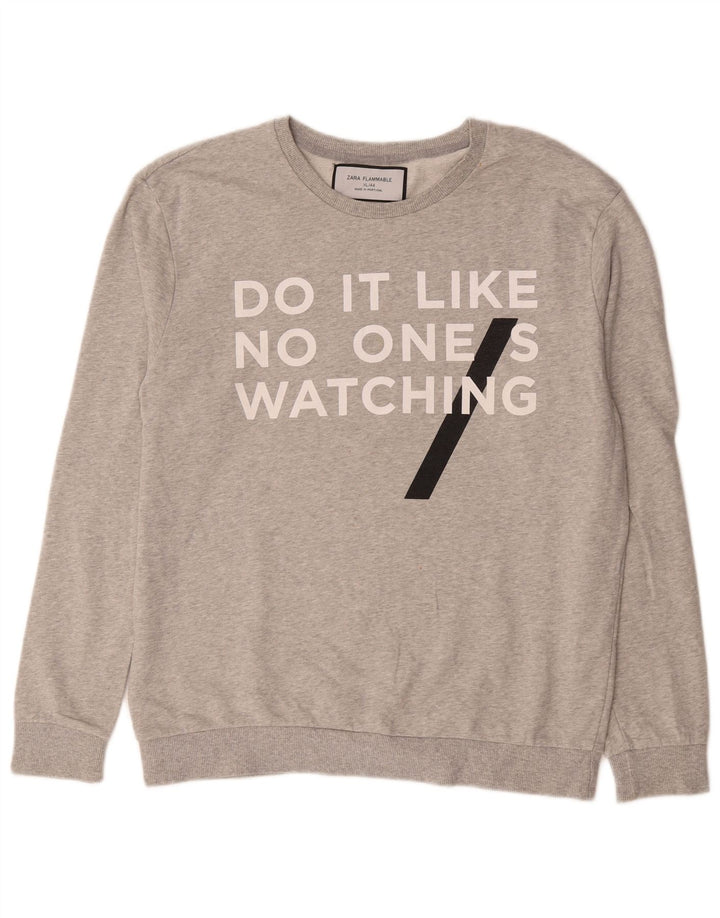 Zara Homme Graphic Sweatshirt Jumper XL Gris Coton