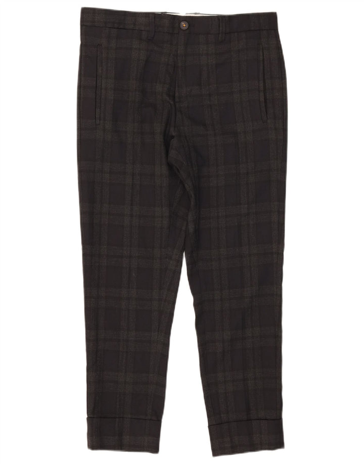 Zara Pantalon court slim pour homme EU 38 Small W30 L25 Gris à carreaux Polyester