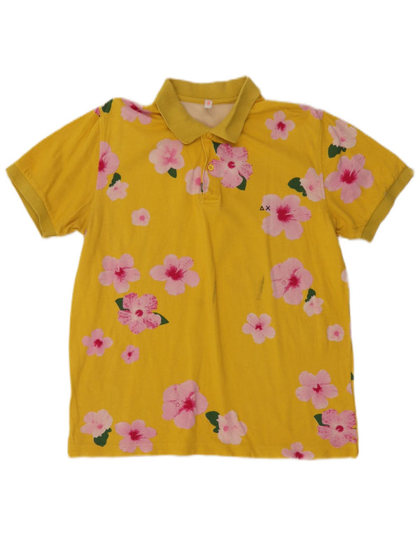 Sun68 Polo Femme UK 18 XL Jaune Floral Coton