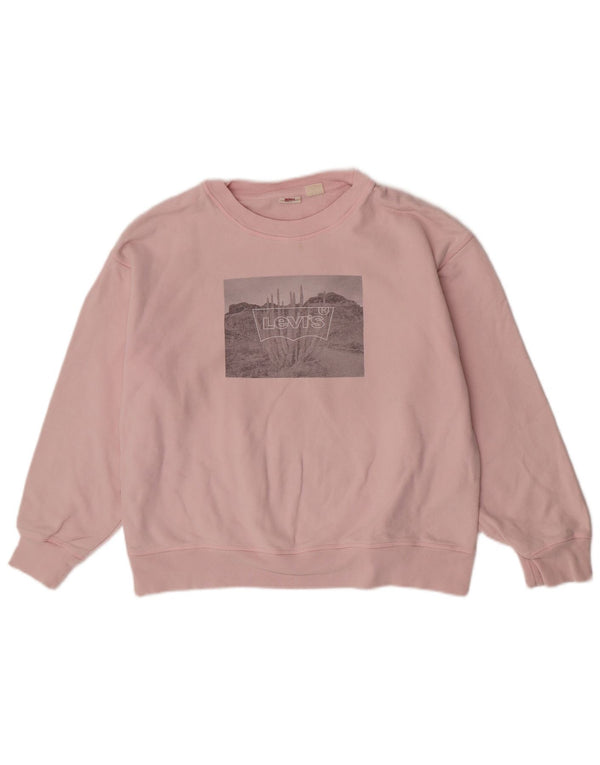 Levi's Sweat-shirt graphique coupe ample pour femme UK 14, grand coton rose