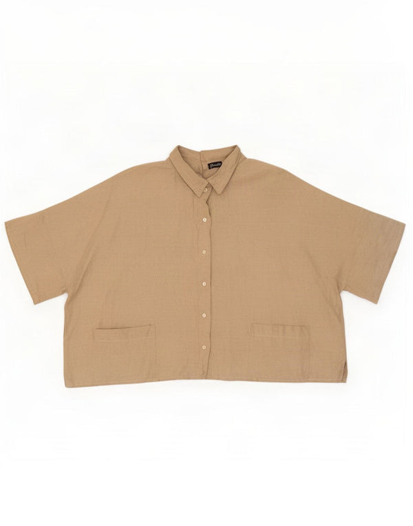 vintage Womens Crop Shirt Blouse UK 22 3XL Coton Beige