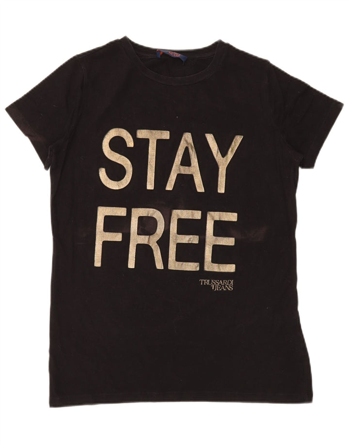 Trussardi Jeans T-Shirt Graphique Femme UK 14 Medium Noir