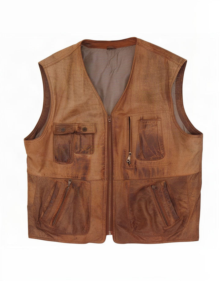 gilet utilitaire en cuir vintage pour homme EU 54 2XL Marron