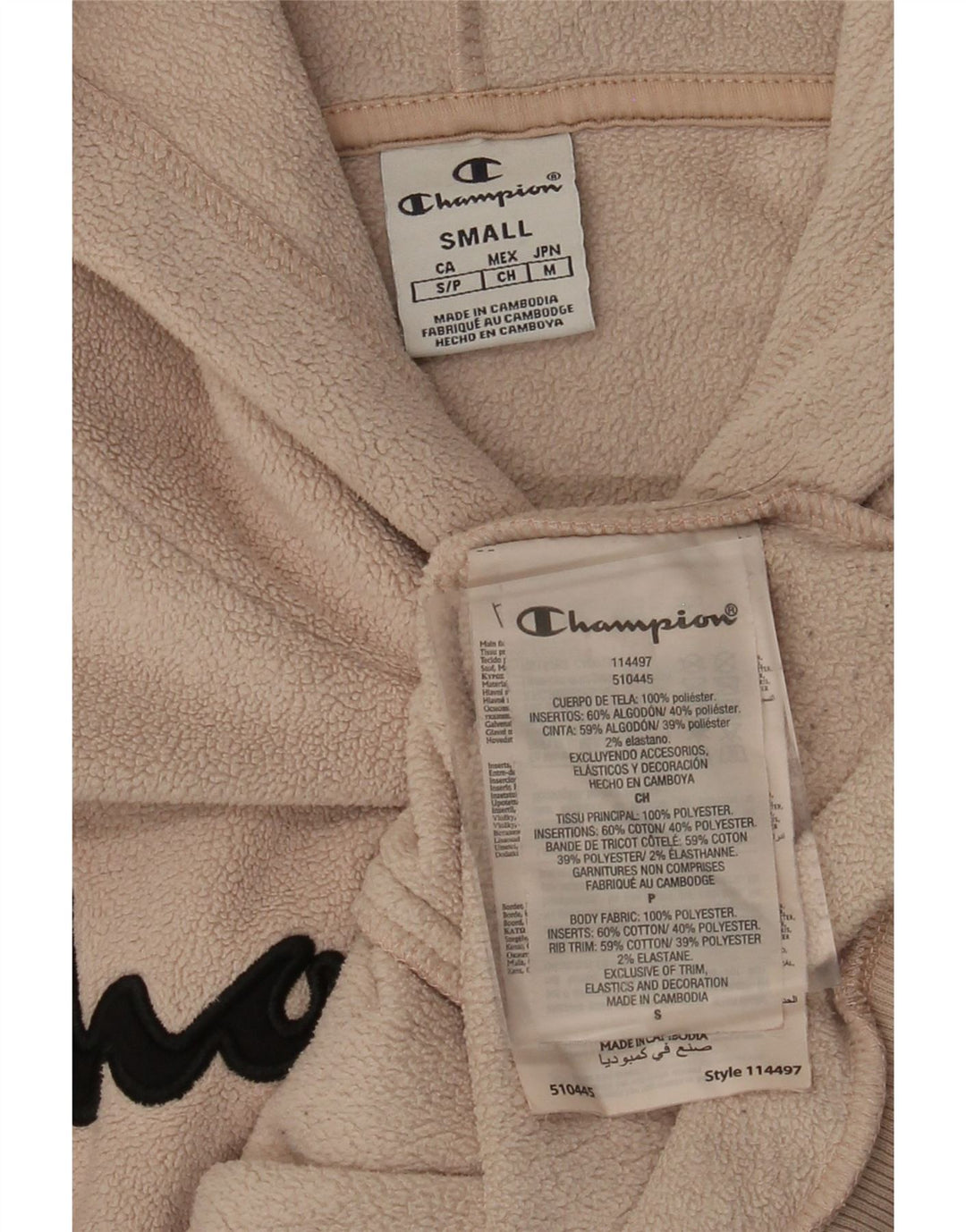 CHAMPION Pull Polaire à Capuche Graphique Homme Petit Beige Polyester