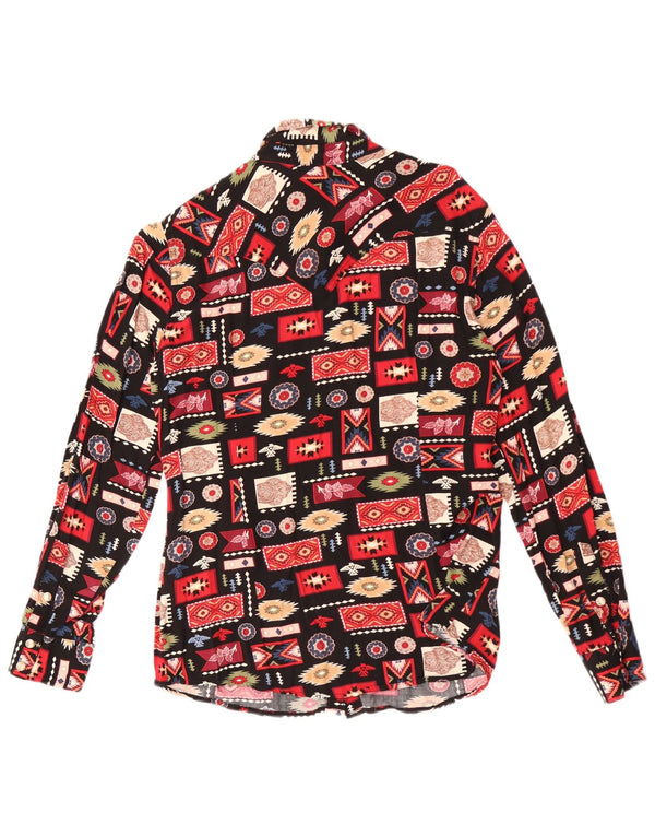 Wrangler Chemisier rétro pour femme UK 14 Rayonne géométrique noire moyenne