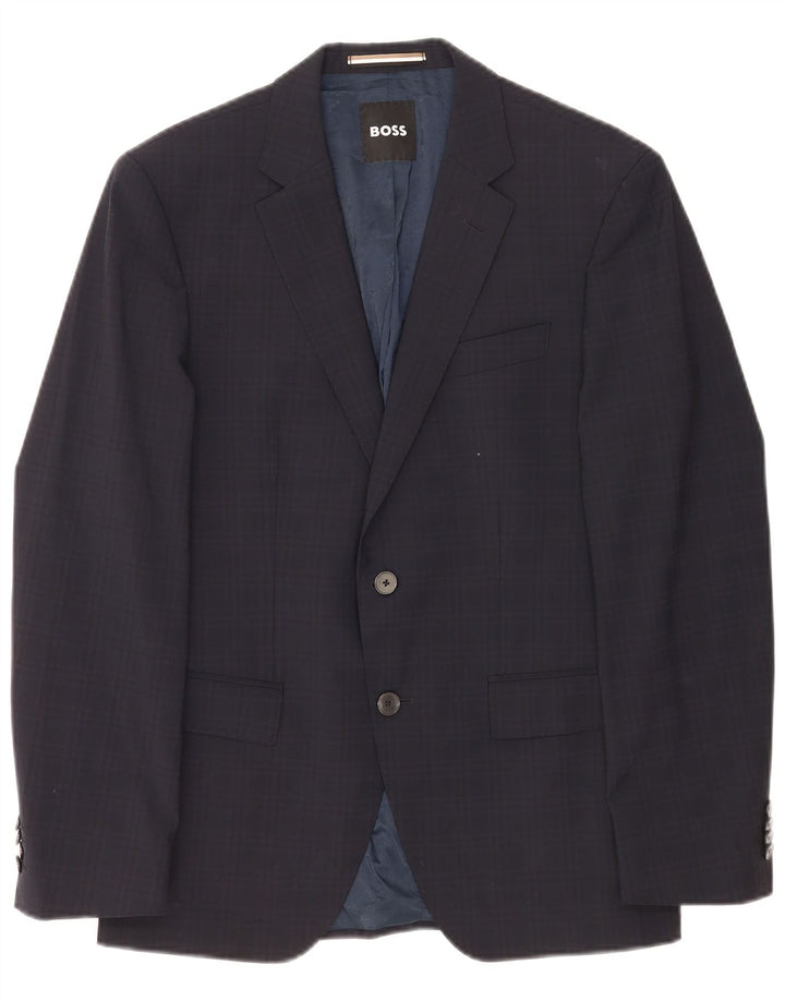 Hugo Boss Veste blazer à 2 boutons pour homme EU 48 Bleu marine moyen à carreaux classique