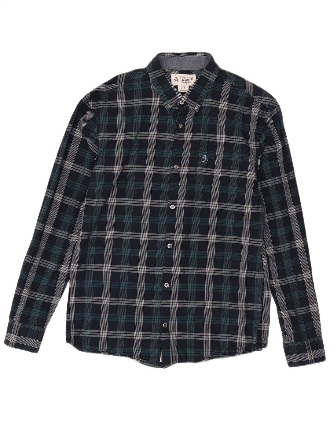 Penguin Chemise Homme Grand Carreau Bleu Marine Coton