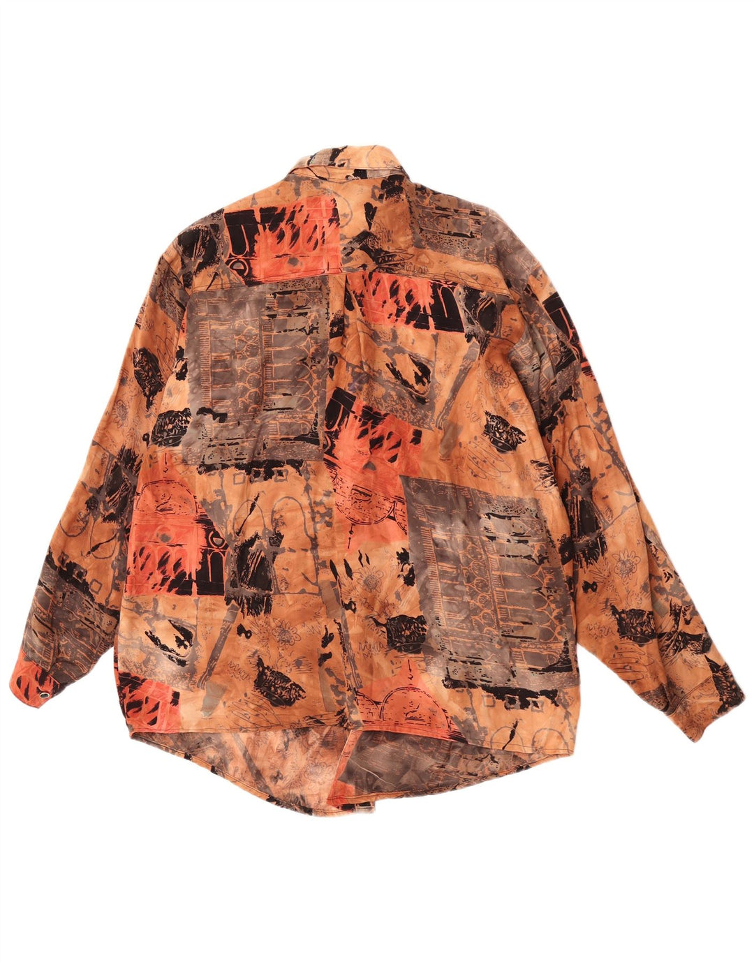 vintage Femme Motif Abstrait Chemise EU 44 XL Rayonne Brune