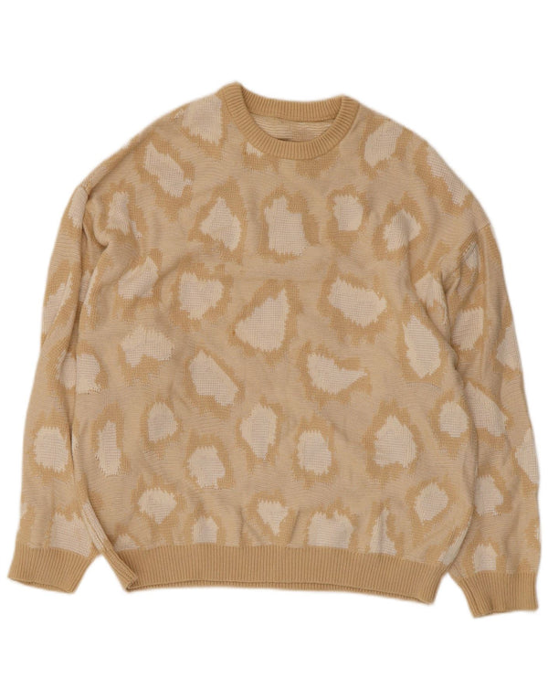 Asos Pull à col rond pour femme UK 44 Coton imprimé animal beige moyen