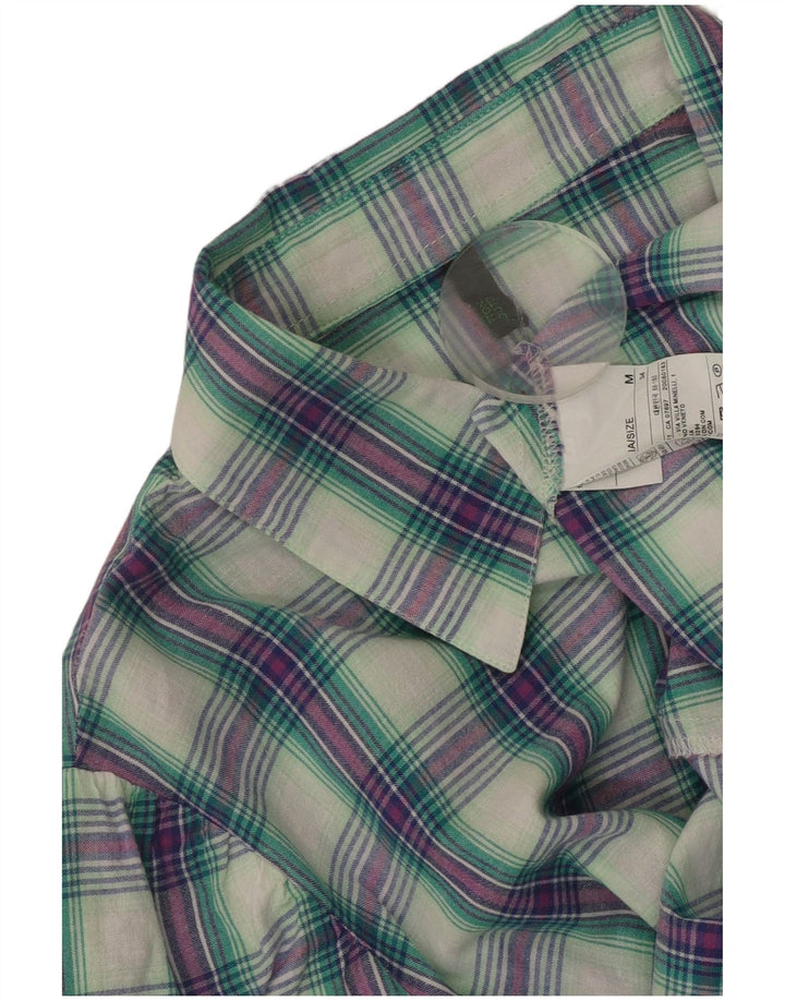 BENETTON Chemise à manches courtes pour femme UK 44 en coton à carreaux multicolore moyen