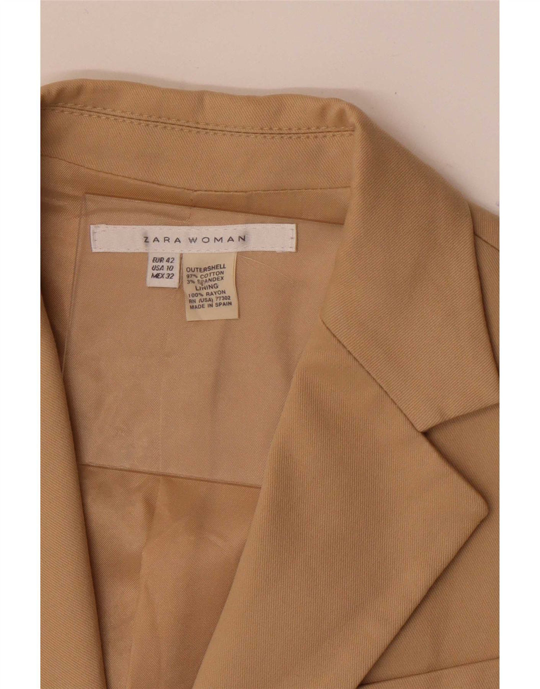 Zara Veste Blazer 2 Boutons Femme EU 42 Large Beige Coton