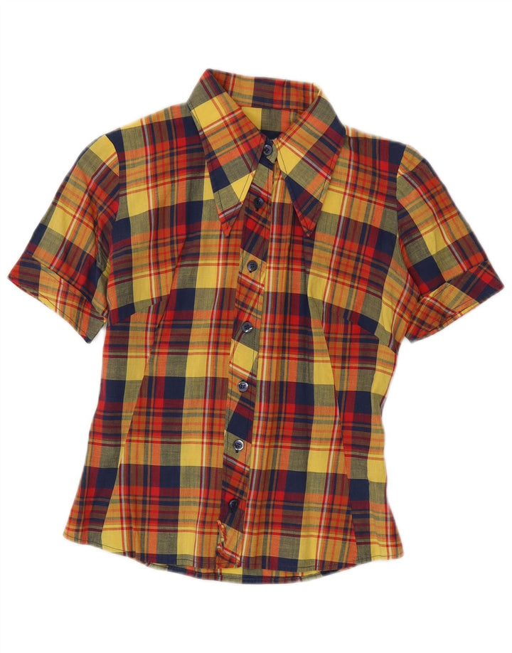 VINTAGE Chemise à manches courtes femme UK 10 Petit carreaux multicolores