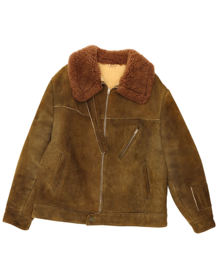 Veste vintage en daim Sherpa pour homme IT 58 4XL Kaki