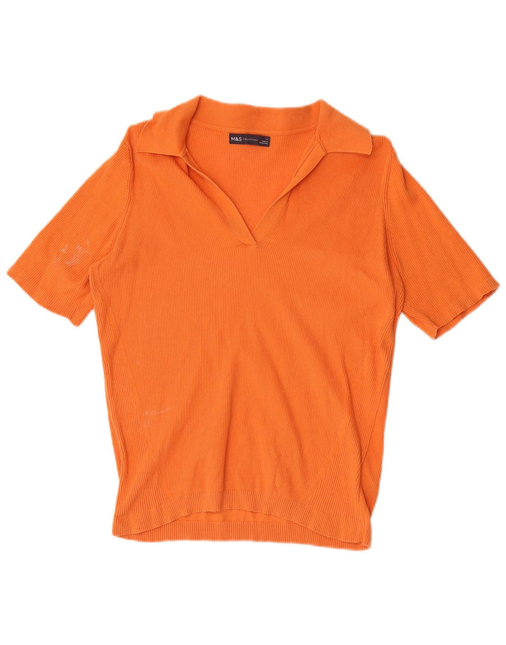 Marks & Spencer Polo Femme UK 16 Large Orange Coton