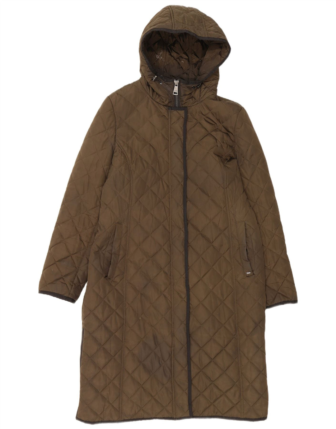 Dkny Manteau matelassé à capuche pour femme UK 16 Large Kaki Polyester