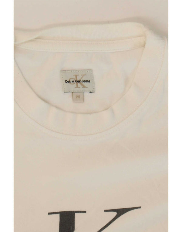 Calvin Klein Jeans T-shirt court graphique pour femme UK 12 Blanc moyen