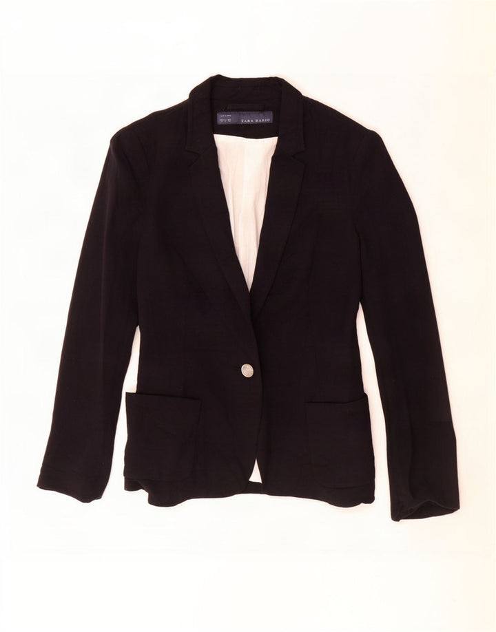 Zara Veste Blazer 1 Bouton Femme UK 10 Petite Viscose Noire