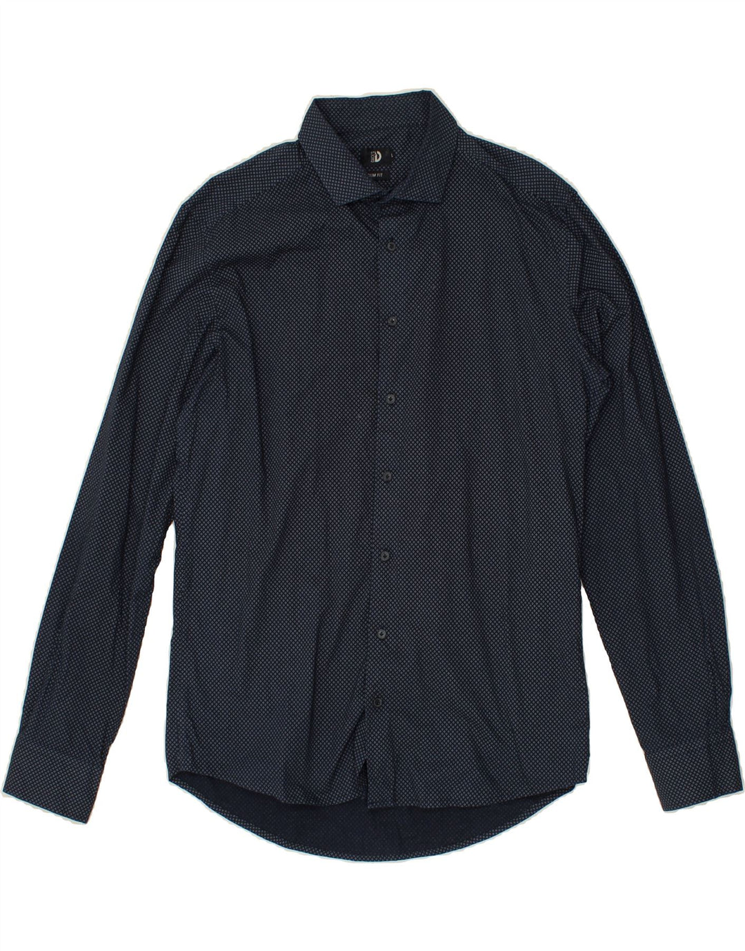 DACK'S Mens Slim Fit Shirt Large Navy Blue Spotted Cotton Vintage Dack's and Second-Hand Dack's from Messina Hembry 
