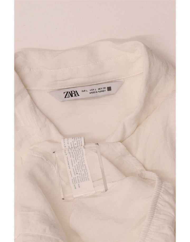 Zara Womens Crop Wrap Chemise UK 16 Grand Modal Blanc