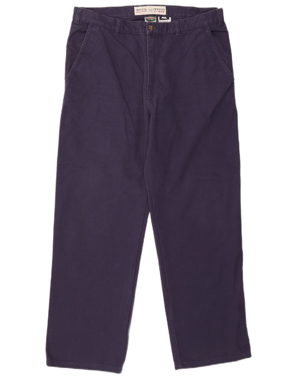 Invicta Mens Straight Chino Trousers IT 54 2XL W36 L30 Navy Blue Cotton