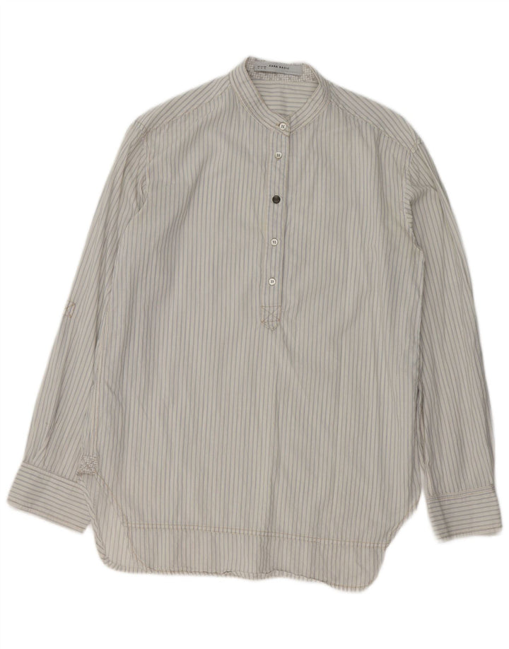 Zara Femme Pull Chemise UK 18 XL Blanc Rayé Coton