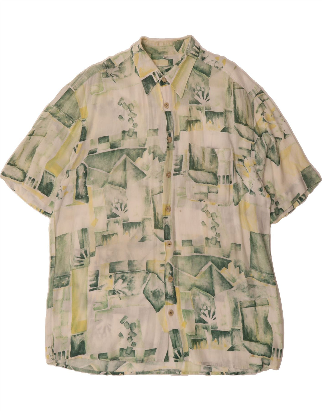 VINTAGE Mens Short Sleeve Shirt XL Green Geometric Vintage Vintage and Second-Hand Vintage from Messina Hembry 