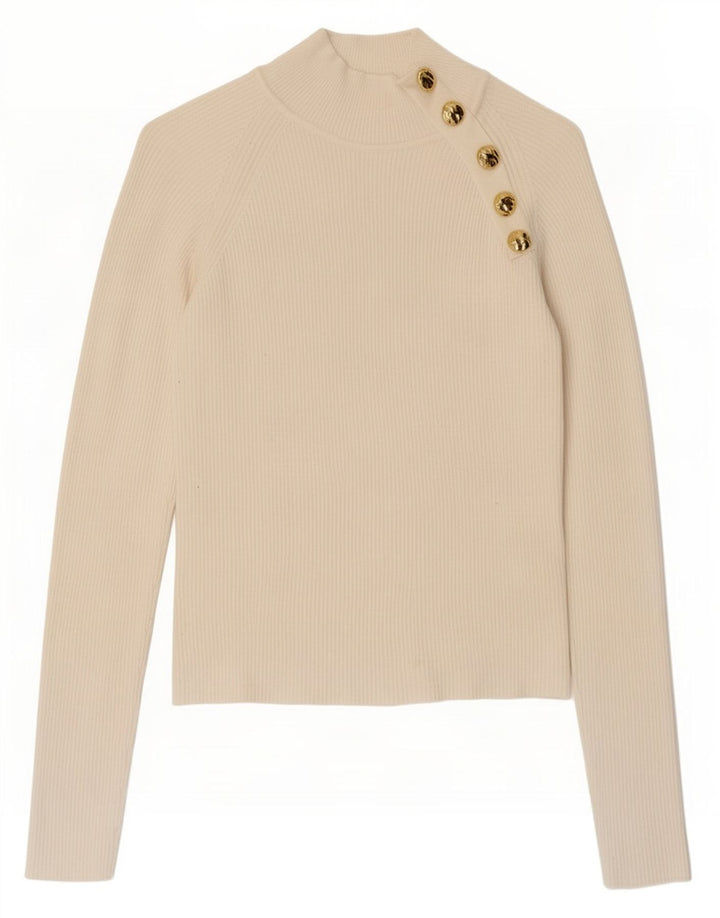 Zara Femme Top Manches Longues UK 12 Medium Off White Viscose