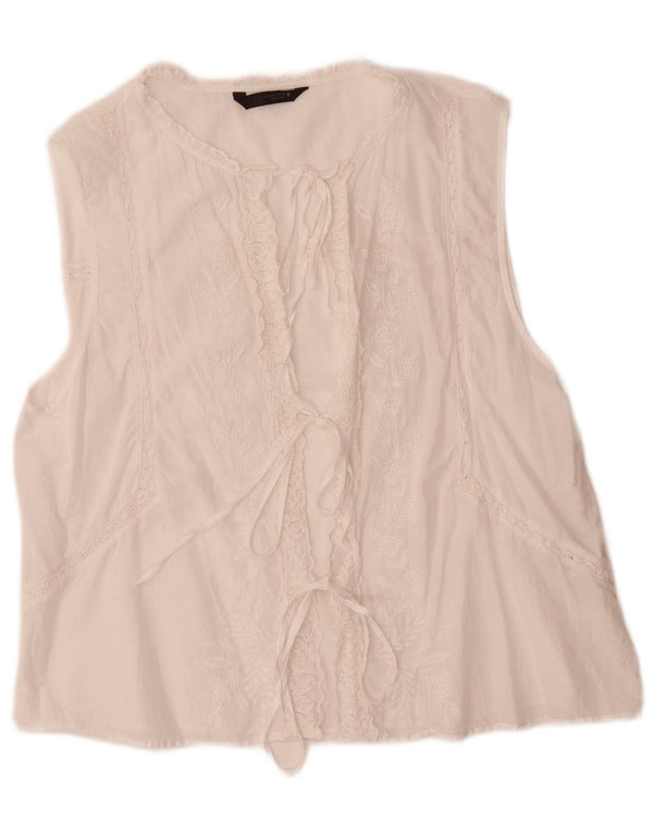 Zara Chemisier sans manches pour femme UK 18 XL Coton floral blanc