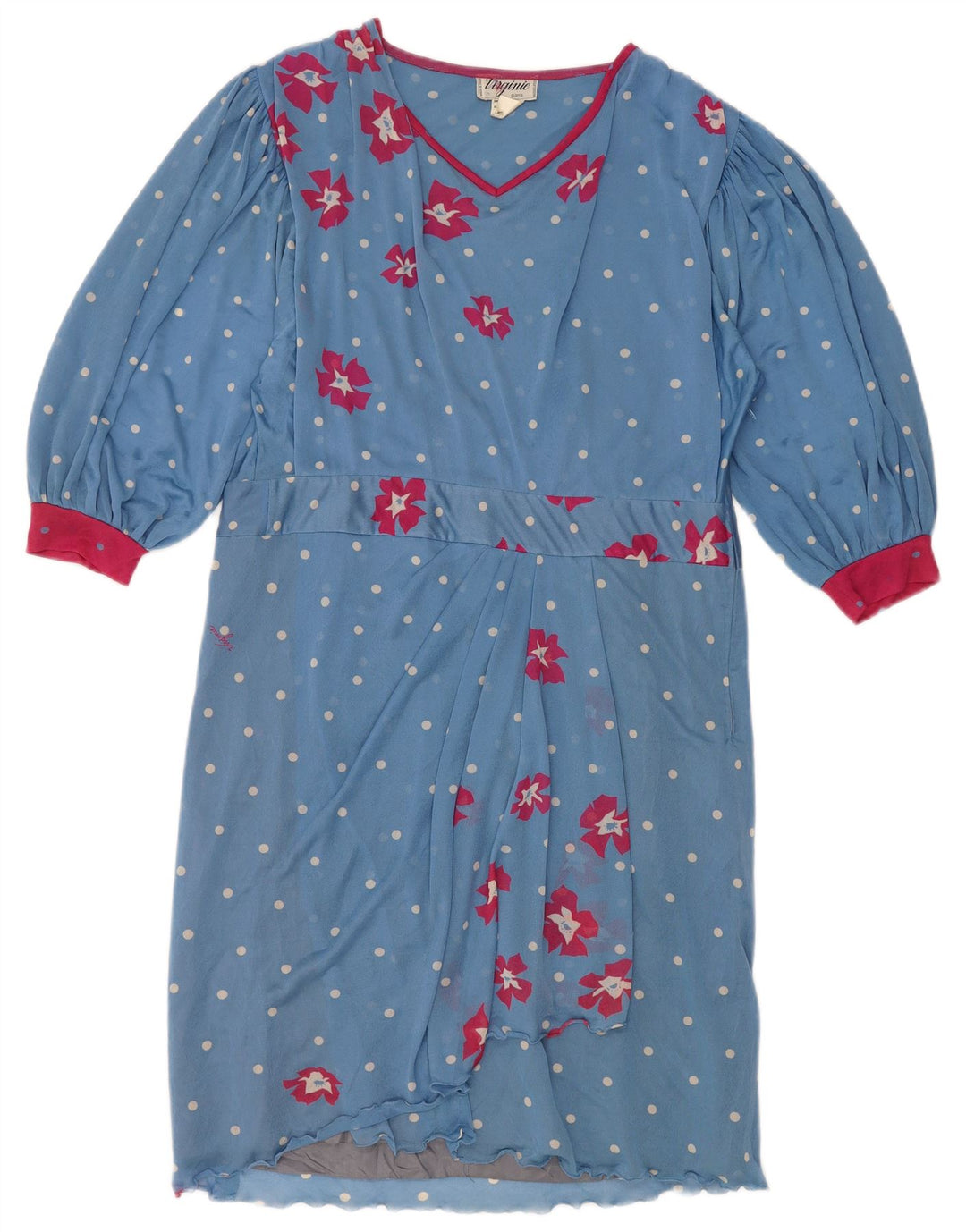 VIRGINIE Robe droite à manches 3/4 pour femme UK 12 Triacétate floral bleu moyen