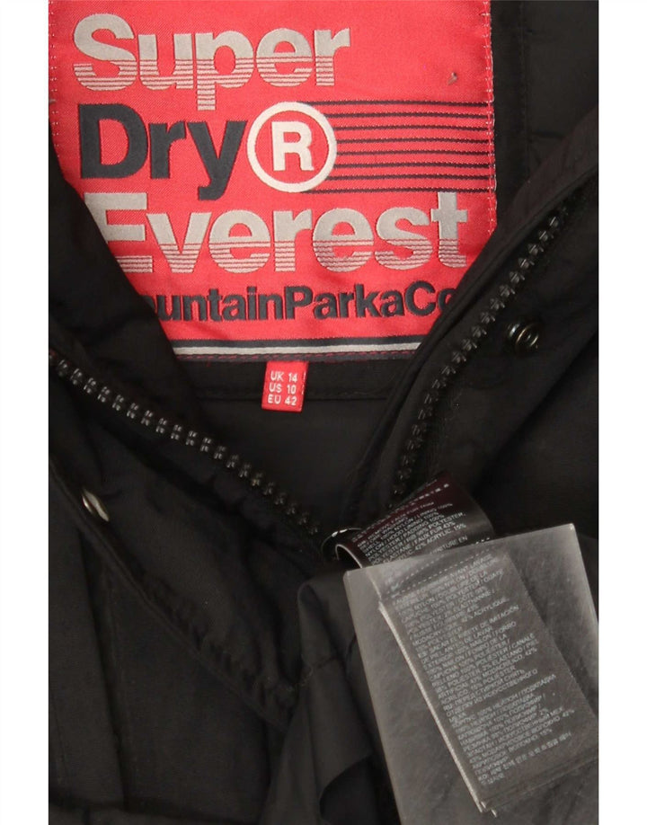 Superdry Parka à capuche pour femme UK 14 Large Noir Nylon